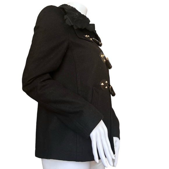 $348 JUICY COUTURE WOOL SHORT SWING TOGGLE COAT JACKET PITCH BLACK - Picture 8 of 9